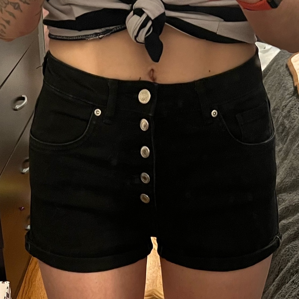 Zara black denim high waist shorts